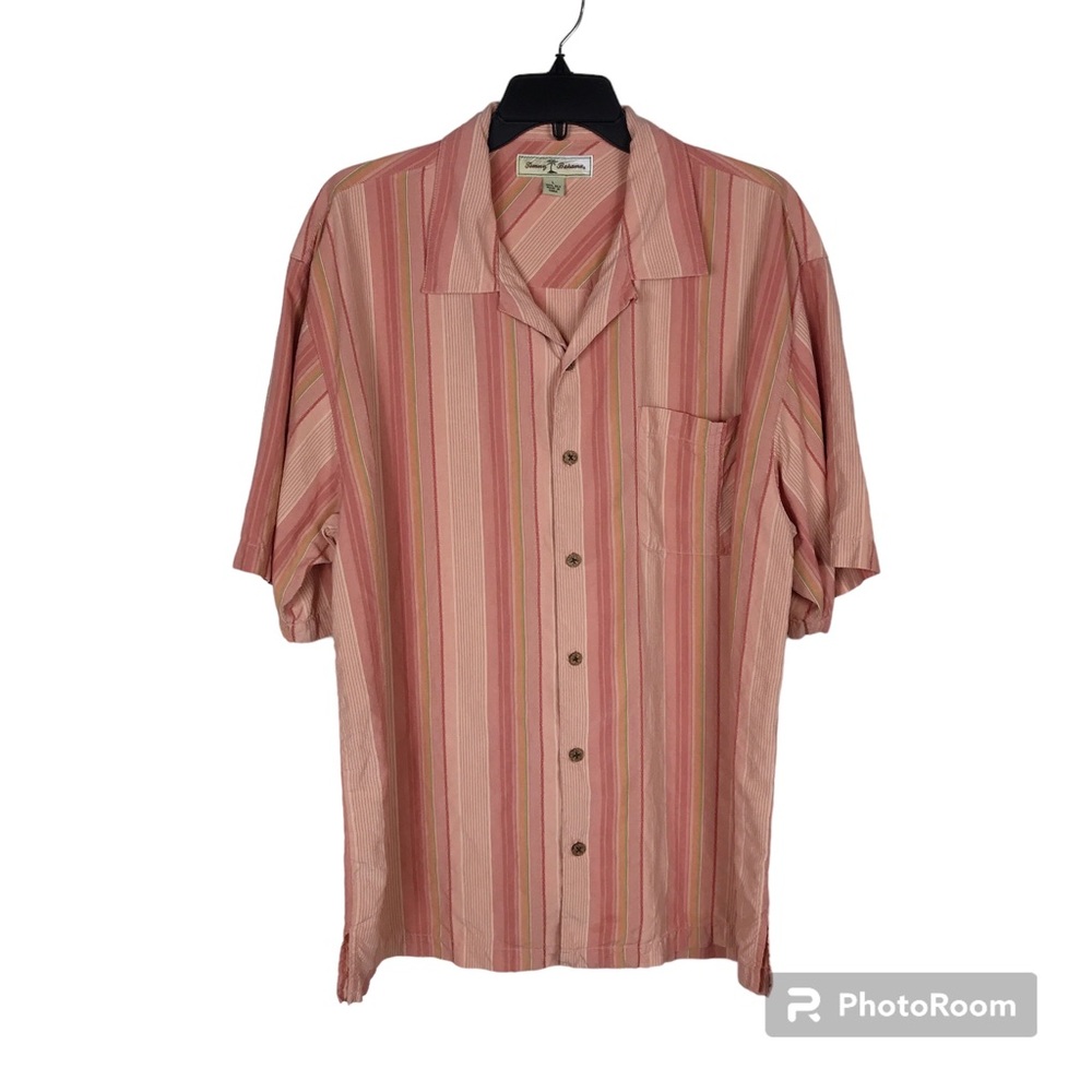 Tommy Bahama Silk Striped Short Sleeve Button Up Shirt